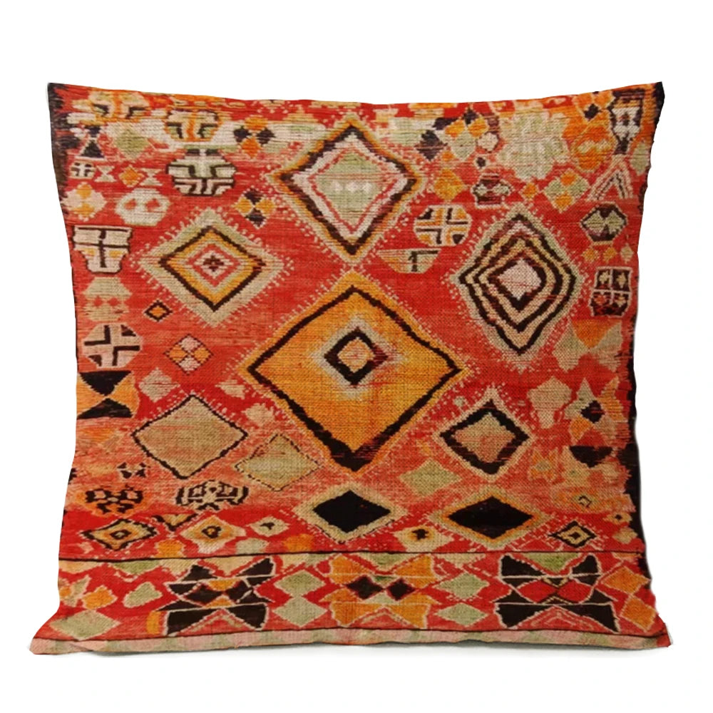 Ethnic Persian Carpet Cushion Cover — Geometric Red & Blue Tribal Pattern, 45x45cm or 50x50cm