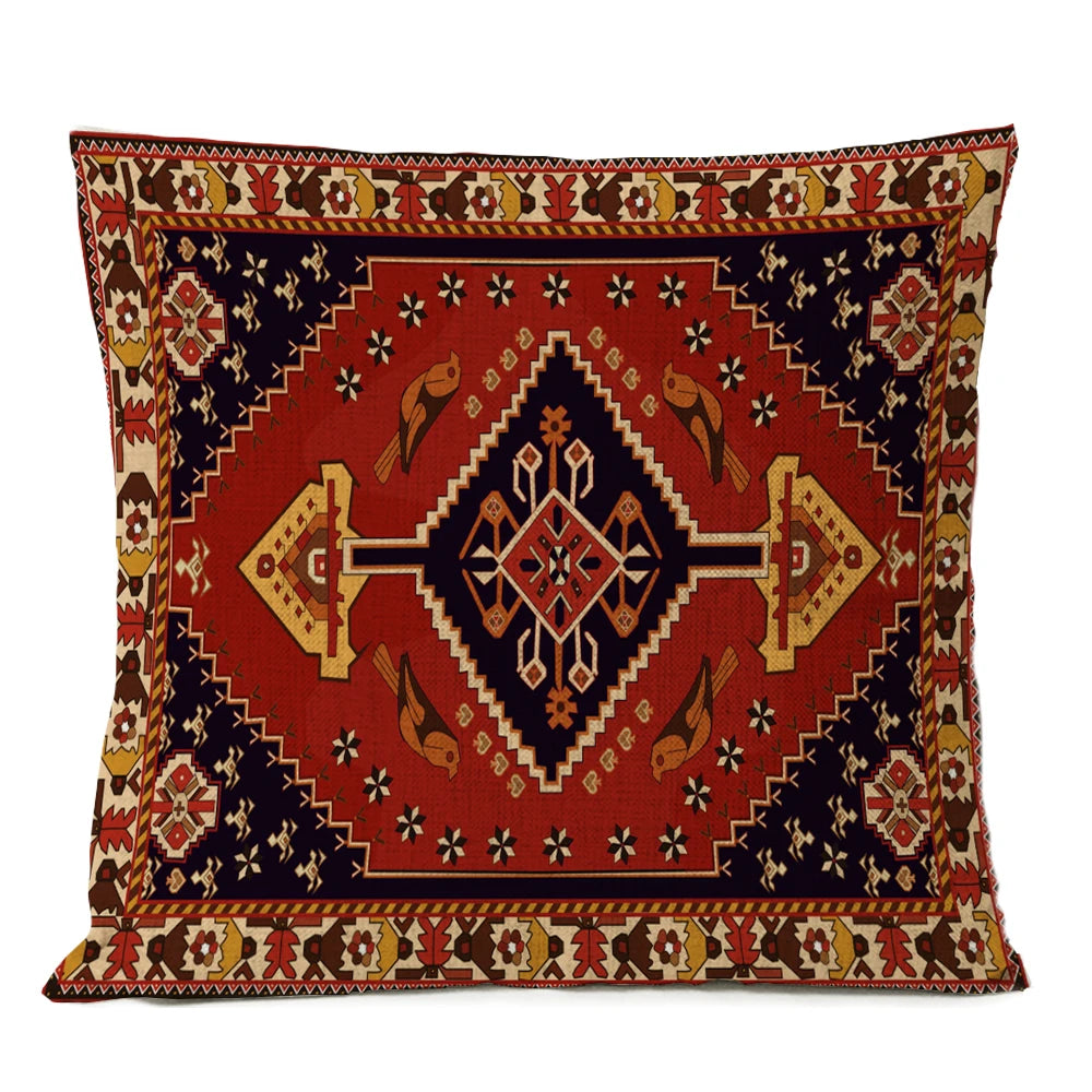 Ethnic Persian Carpet Cushion Cover — Geometric Red & Blue Tribal Pattern, 45x45cm or 50x50cm