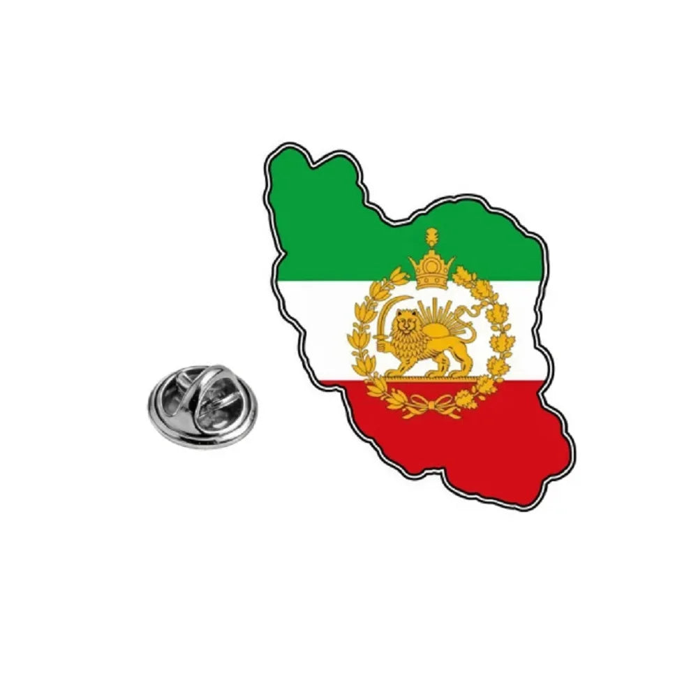 Persian Lion & Sun Iran Map Flag Pin Brooch — Lightweight Stainless Steel Jewelry Gift