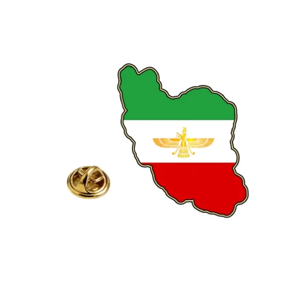 Persian Lion & Sun Iran Map Flag Pin Brooch — Lightweight Stainless Steel Jewelry Gift