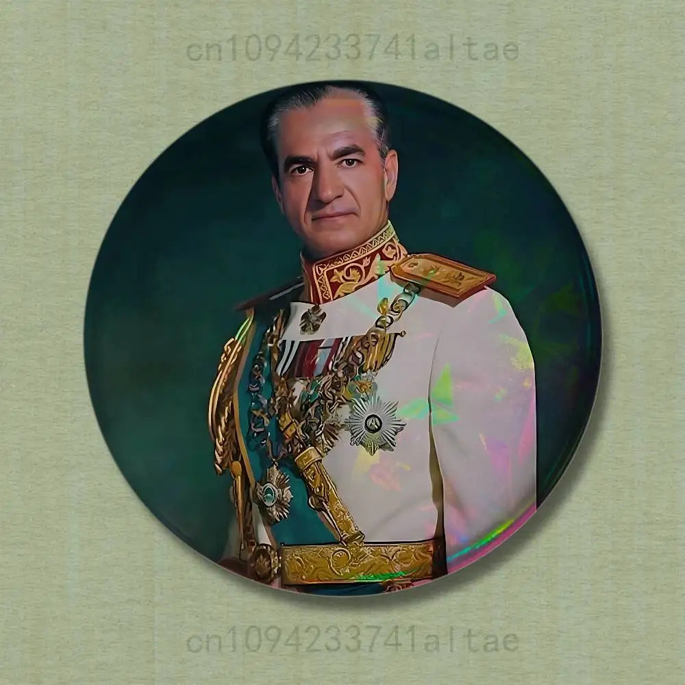 Mohammad Reza Shah Pahlavi Round Pin Badge — Persian Heritage Brooch & Souvenir