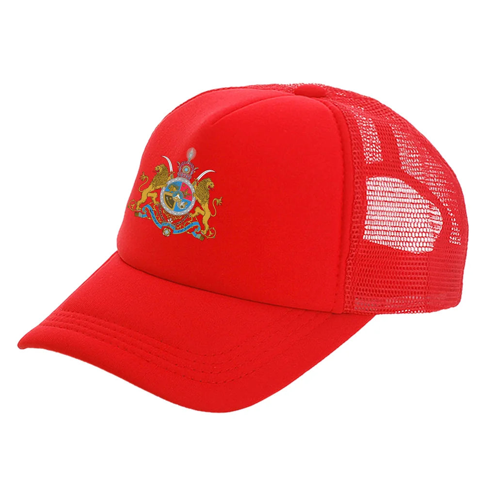 Iran Imperial Flag Trucker Cap — Unisex Mesh Baseball Hat with Lion & Sun Design