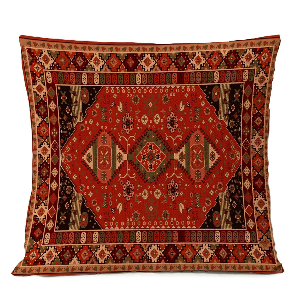 Ethnic Persian Carpet Cushion Cover — Geometric Red & Blue Tribal Pattern, 45x45cm or 50x50cm