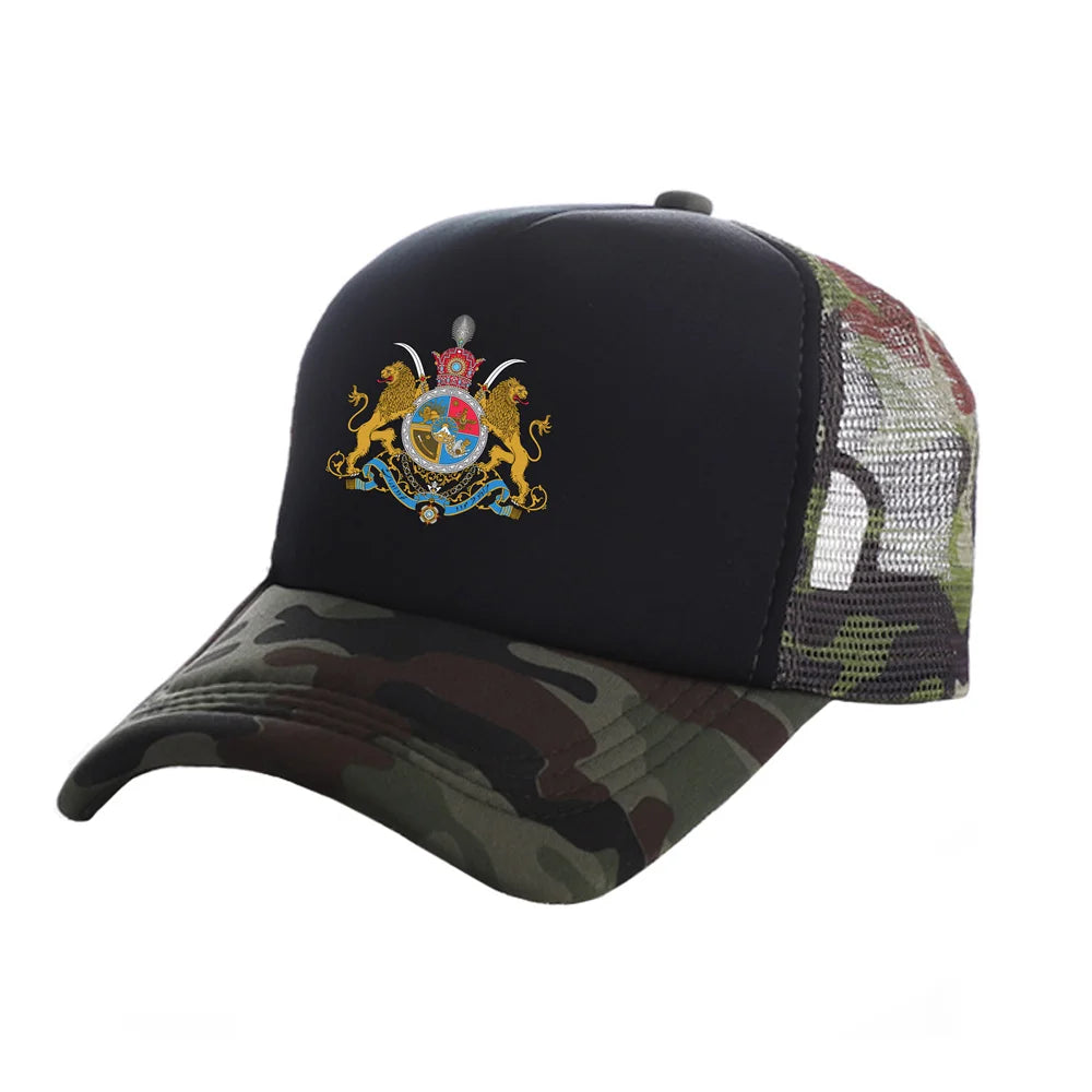 Iran Imperial Flag Trucker Cap — Unisex Mesh Baseball Hat with Lion & Sun Design
