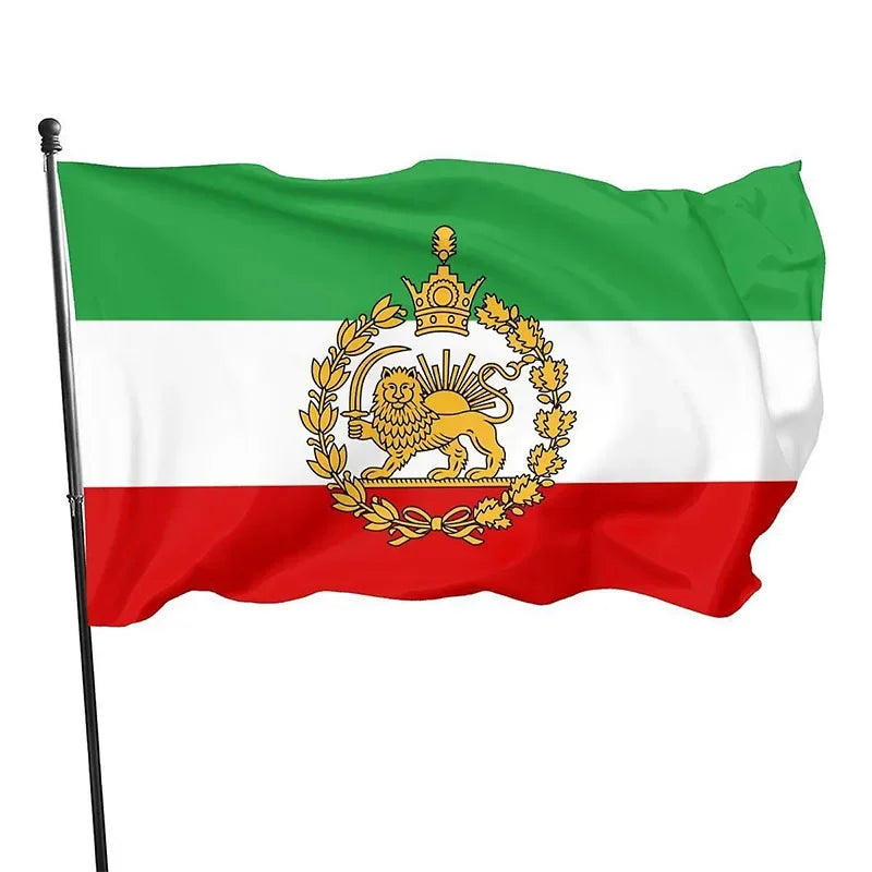 Historic Iran Persian Flag with Lion, Sun & Crown — Pre-1979 Revolution Banner (60x90 / 90x150cm)