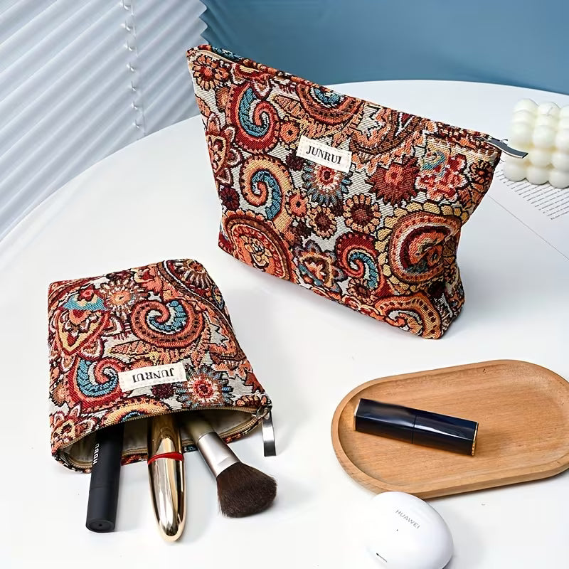 Brown Paisley Persian Cosmetic Organizer Bag – Large