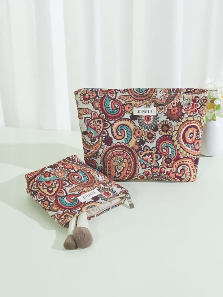 Brown Paisley Persian Cosmetic Organizer Bag – Large